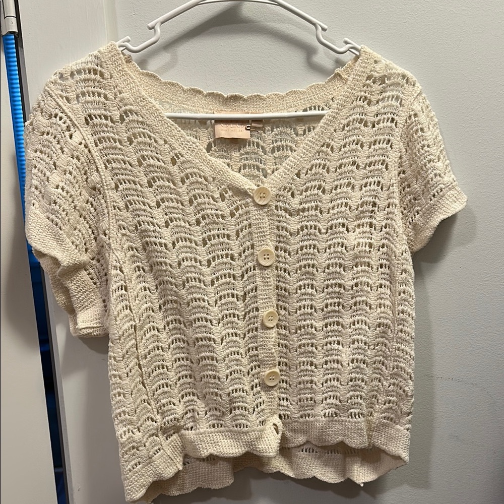 LG Cream Crochet Button-Up Cardigan